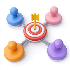 Teamwork and collaboration aiming for a common goal with a central target and dart
