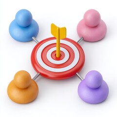 Diverse team members collaborating around a central target for shared success and goal achievement