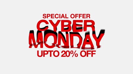 red special offer cyber monday upto 20% off text lettering typography sign symbol for shop Holiday Promotion with transparent liquid flow effect, sales shop discount promo animation banner marketing   - Powered by Adobe
