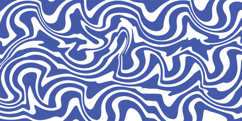 Blue wavy lines abstract background. Trendy psychedelic retro style backdrop. Waves, swirl and twirl pattern. Twisted distorted vector texture. Y2k aesthetic design