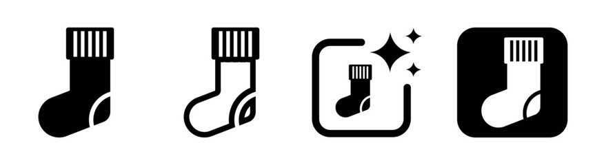 Festive socks icon and Christmas socks design in black transparent PNG vector illustration