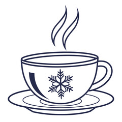 Hot winter drink in a cup with snowflake