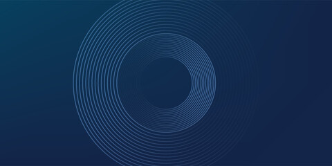 Abstract blue glowing geometric lines on dark blue background. Modern shiny blue circle lines pattern. Futuristic technology concept. Suit for cover, poster, banner, header, website.eps10