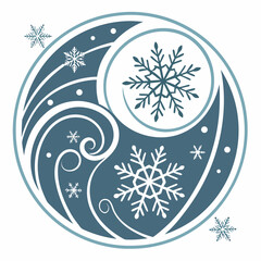 Abstract winter snowflake circle design for print