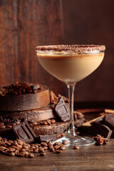 Cream and coffee cocktail with ice.