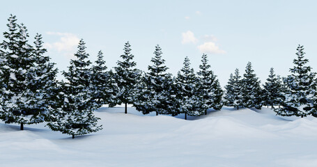 Snowy Evergreen Forest Winter Landscape Illustration