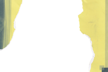 A torn piece of paper with a yellow hue and a subtle texture, against a solid black background. The ripped edge adds a distressed and abstract element, suitable for graphic design and collage.