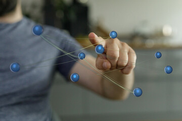 Person interacting with network. Concept of technology, connection, networking, data visualization, business an