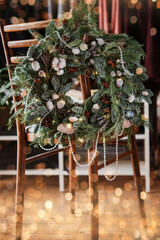 Christmas wreath and wintertime gifts prepared for celebration.
