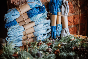 Christmas wreath and wintertime gifts prepared for celebration.