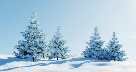 Winter Snow Covered Trees Bright Outdoor Scenery