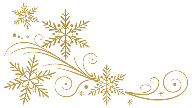 Elegant Gold Snowflakes and Swirls Vector Corner Ornament for  Winter Holiday Design