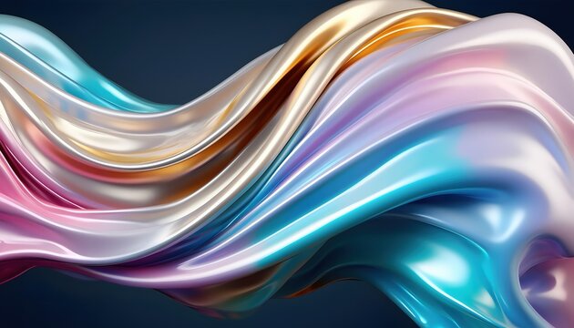 Mesmerizing iridescent liquid waves flow with dynamic metallic sheen and vibrant pastel gradients against a dark backdrop. - Powered by Adobe