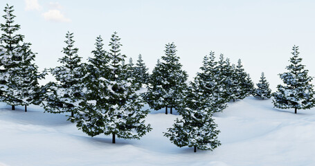 Winter Pine Trees Scenic Snow Landscape Background
