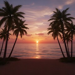 Fototapeta na wymiar Tropical Sunset Beach - Palm Trees and Ocean