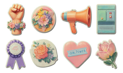Feminist Icons and Symbols Collection with Floral and Colorful Graphic Design Elements
