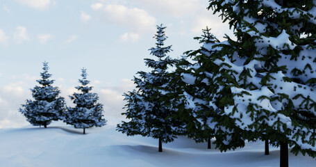 Snow Covered Pine Forest Winter Background Scene