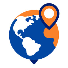 Global location pin icon on a stylized planet earth