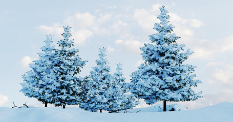 Scenic Snowy Pine Trees Winter Outdoor Landscape
