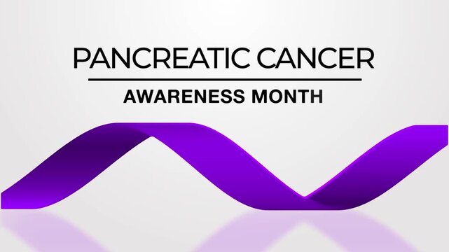 pancreatic cancer Awareness Month text lettering with purple cancer ribbon isolated, purple color realistic satin silk glossy ribbon sign symbol awareness theme video animation motion graphics