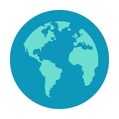 Stylized earth globe icon in shades of blue and teal
