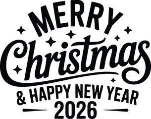 Festive calligraphy design displaying a merry christmas and happy new year message