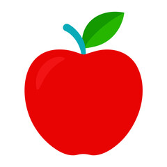 Simple red apple with green leaf and blue stem