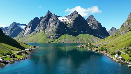 Serene Lake Mountainside Village Idyllic Nature Retreat Setting Capturing Solace Tranquility Concept Commercial Use Cases Eco Tourism Outdoor Apparel Wellness Retreats Disconnect Recharge.