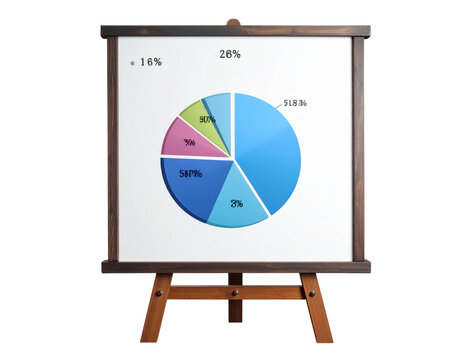Colorful pie chart on a whiteboard displayed on a wooden easel isolated on transparent background - Powered by Adobe