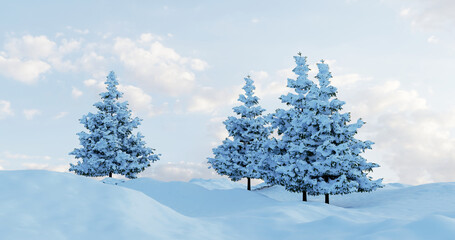 Winter Pine Trees Landscape Snowy Hills Background