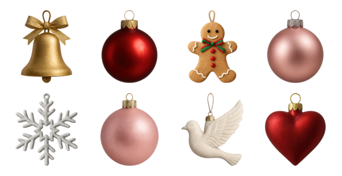 PNG Festive Christmas tree ornaments, element set on transparent background