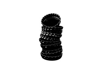 Stack of rusty bottle caps on transparent background