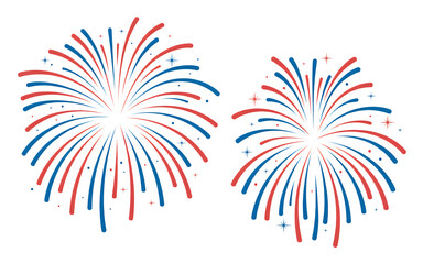 Two vibrant bursts of colorful fireworks exploding in the night sky with a black background