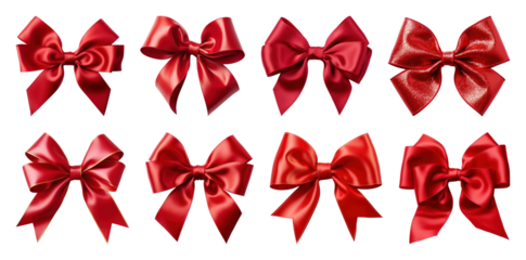 PNG Elegant red satin gift bows, element set on transparent background
