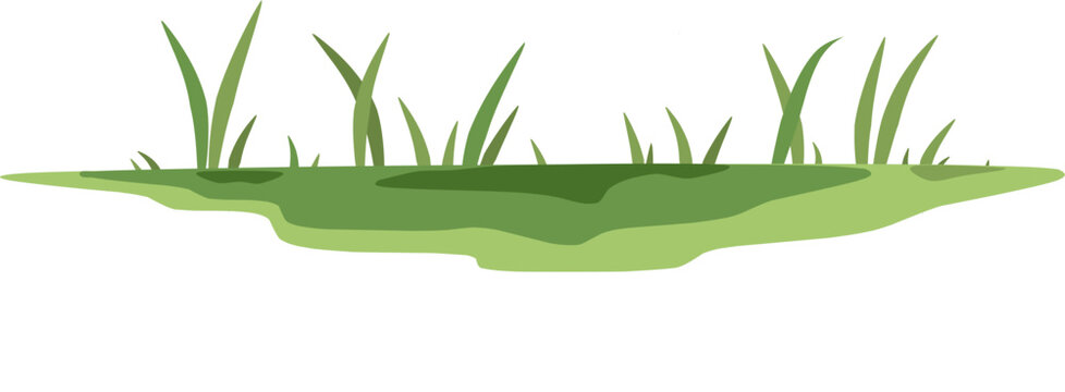 A simple flat illustration of a green grass patch with clean shapes and minimal detail, perfect for adding a natural touch to design projects such as outdoor scenes, landscaping concepts