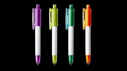 Close-up set of colorful writing and drawing tools including pens, markers, and pencils, isolated for education and art