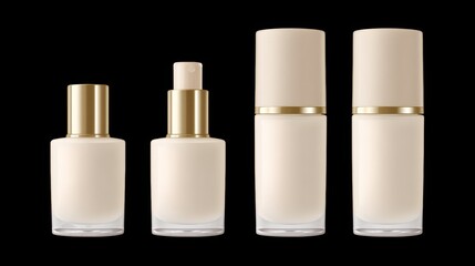 Glamour shot of beauty cosmetics including perfume bottles and colorful nail polish isolated on white