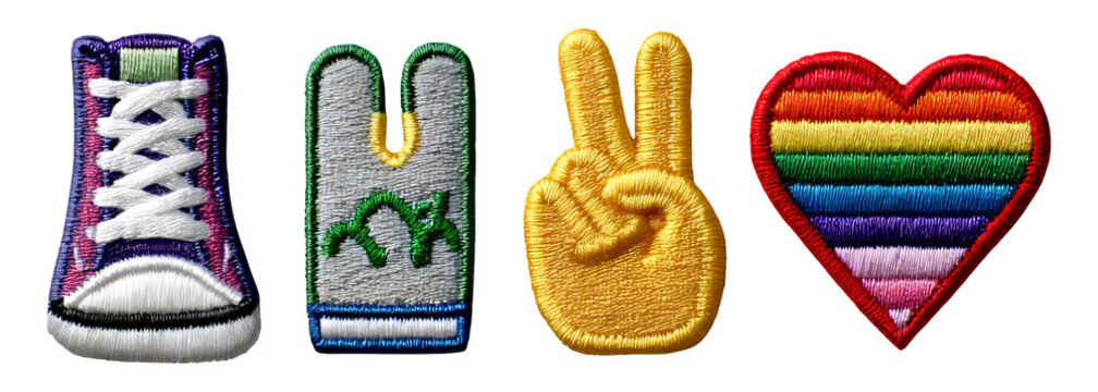 Colorful Embroidered Patches with Unique Designs and Themes on Transparent Background