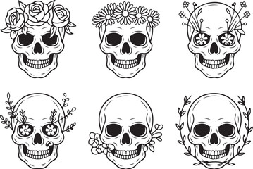 Skulls with flowers