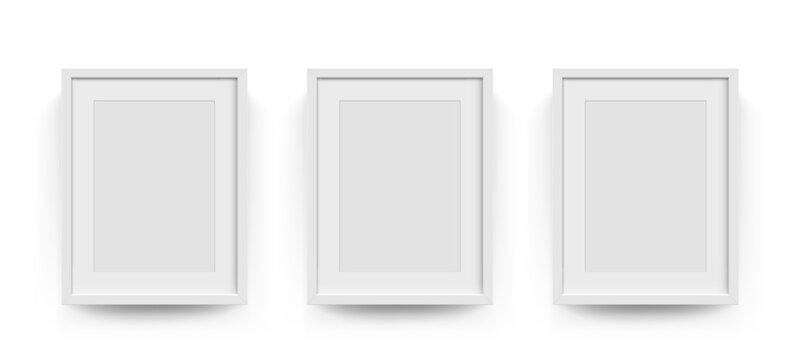 Three blank picture frames, flat vector illustration for gallery, wall decor