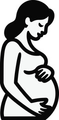 Pregnant woman silhouette in profile, hand on belly, maternity pose, motherhood concept, vector icon for healthcare and parenting design
