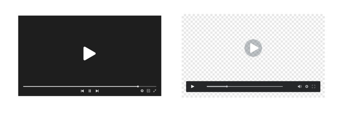 Media player interface, flat vector illustration with play button and controls
