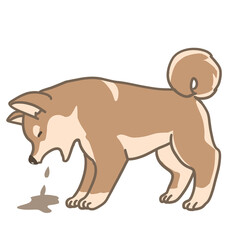吐き戻しをする柴犬のシンプルイラスト