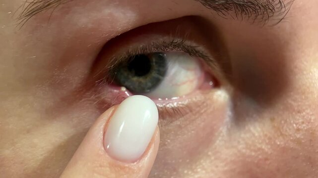 Close-up view of a lower eyelid stye with redness as a finger lifts the eye for examination. Ideal for medical, ophthalmology, infection, health education and clinical documentation.