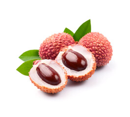 Lychee fruits with leaves