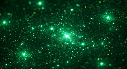 Luminous emerald galaxy, shimmering specks on dark backdrop backdrop