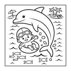 Obraz premium Animals with kids like the elements of black and white coloring pages for children, adults, and teens.