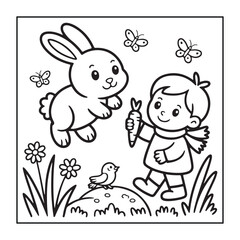 Obraz premium Animals with kids like the elements of black and white coloring pages for children, adults, and teens.