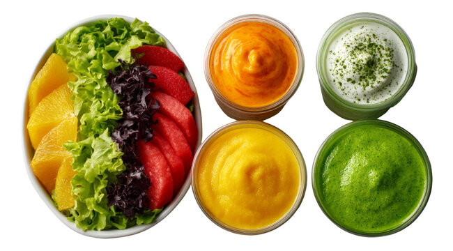 Fresh Colorful Smoothies and Salad Bowl Isolated on Transparent Background
