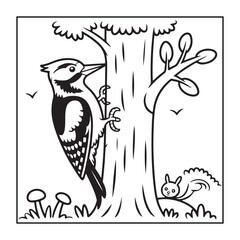 Obraz premium Animals with kids like the elements of black and white coloring pages for children, adults, and teens.